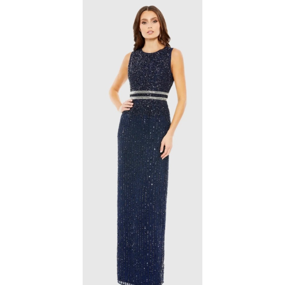 Mac Duggal 93603 Midnight Blue Sequin Sleeveless Column Gown Dress Size 2